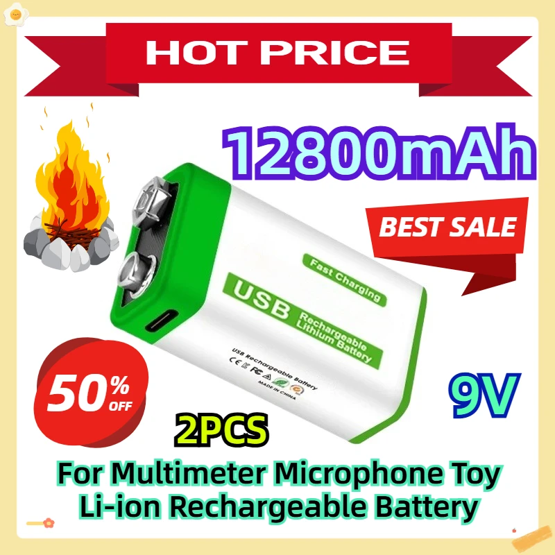 For Multimeter Microphone Toy Li-ion Rechargeable Battery 9V 12800mAh 2pcs