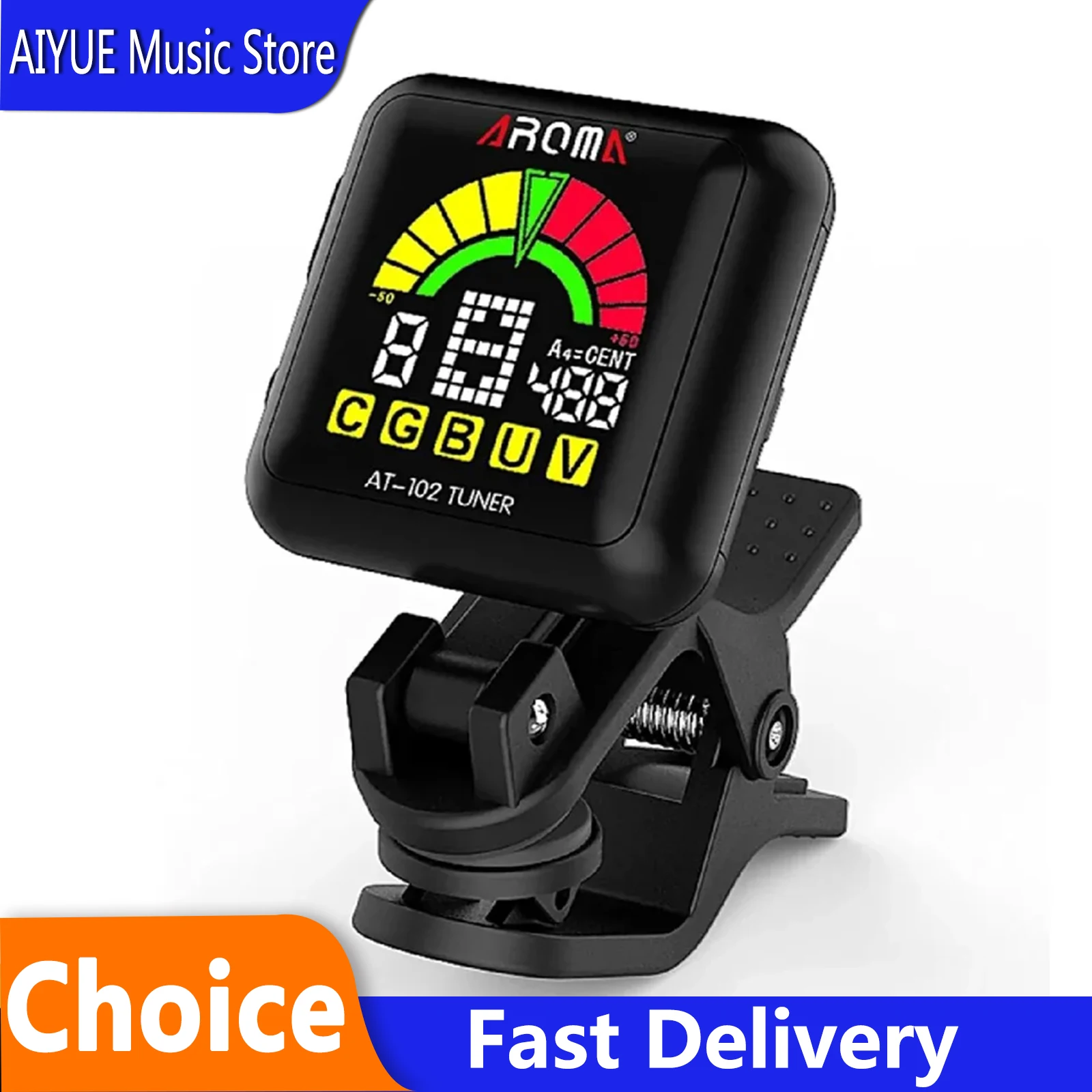 

AROMA AT-102 Tuner 360 Degree Rechargeable Tuner for Guitar/Bass/Ukulele/Violin With Built-in Battery USB Cable Large LCD Parts