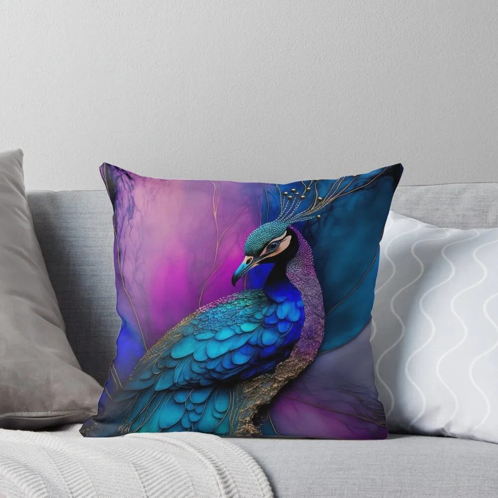 Peacock Plume - Alcohol Ink Resin Art Throw Pillow Christmas Covers For Cushions Sofa Cushions Covers pillow cover luxury