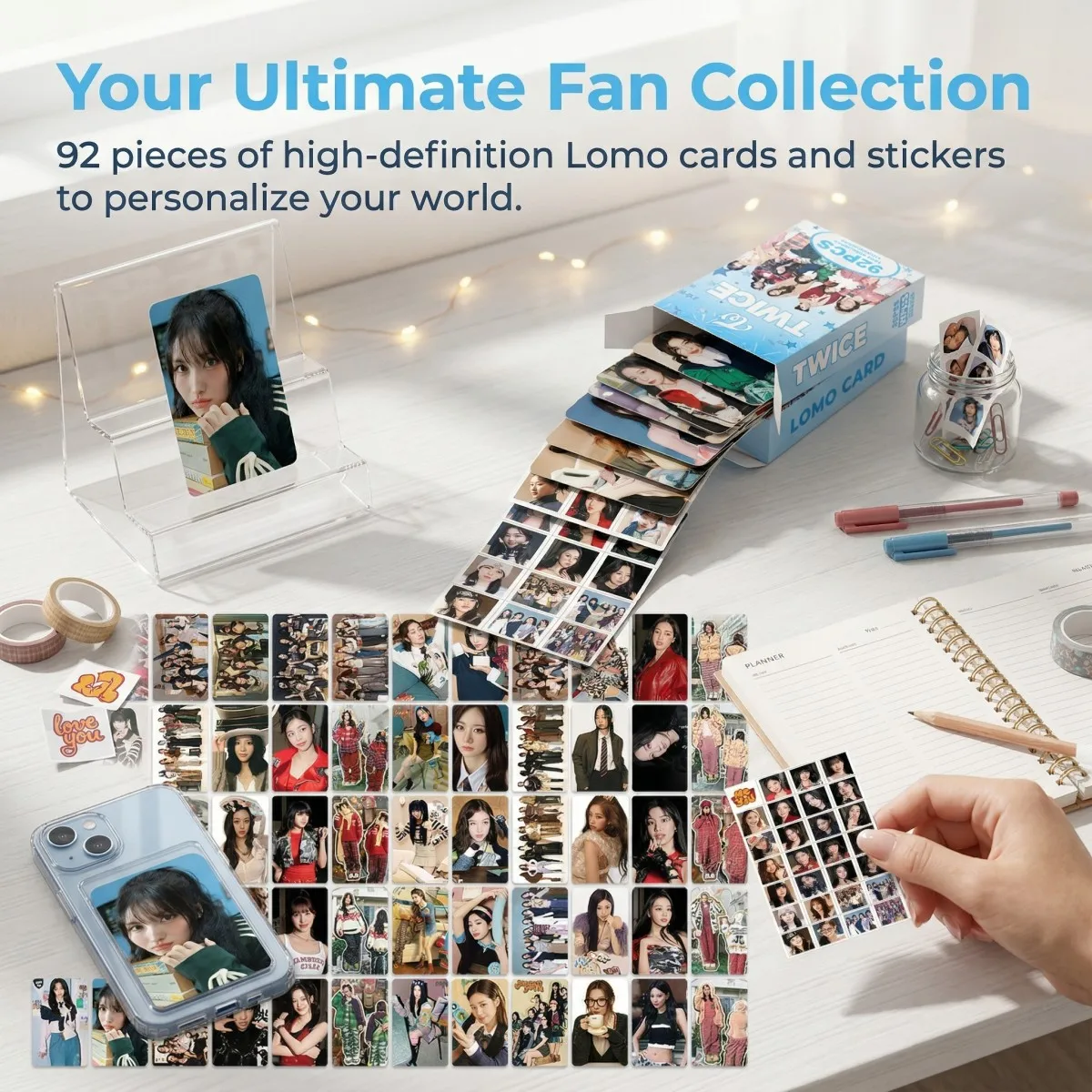 Set de Fototarjetas Kpop MOMO con Temática de 9 Miembros, Paquete de Tarjetas MOMO, 60 Tarjetas + 32 Pegatinas, Ideal para Regalos y Compartir en Reuniones de Fans de Jhhyo