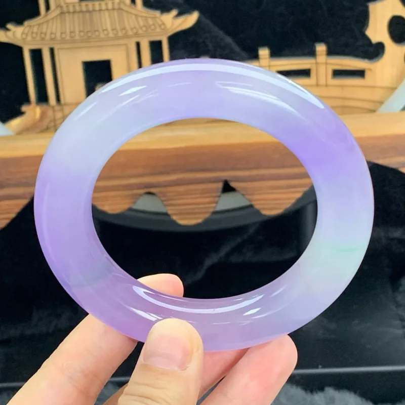 Myanmar natural large size jadeite violet bracelet, first-hand jade bangle, ice-waxy type