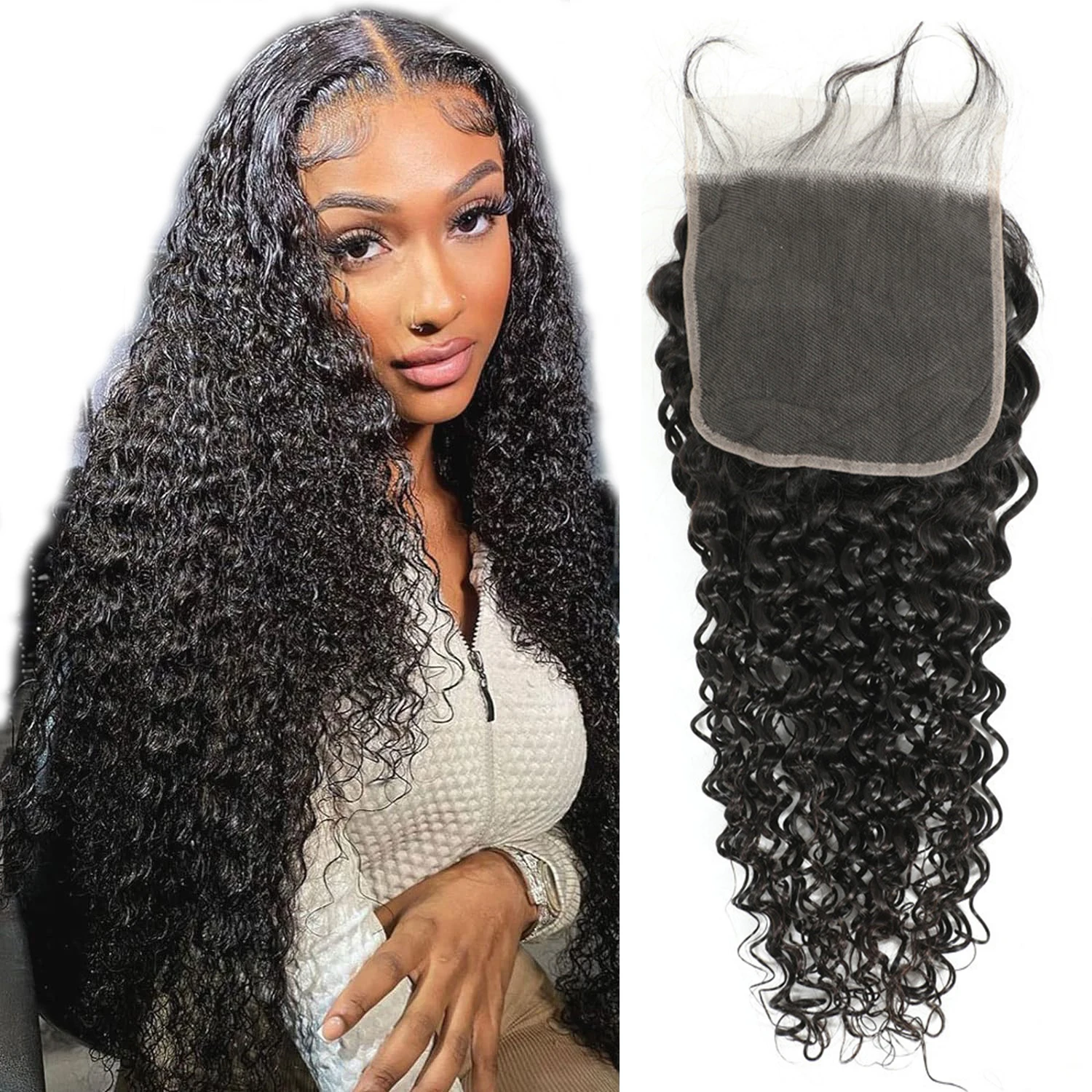 Alipretty Curly Closure 5x5 Lace Closure 100% Human Hair Closure Only Pre Plucked Kinky Curly 5x5 HD Lace Closure Hand Tied Hair