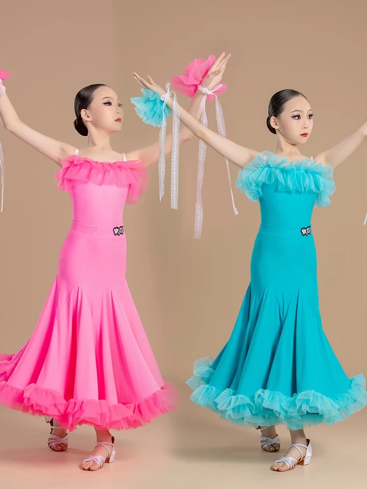 Pink Ballroom Dance Dress Sleeveless Dress For Standard Girls Waltz Modern Dancing Competition Suit Stage Show Clothes VDL346