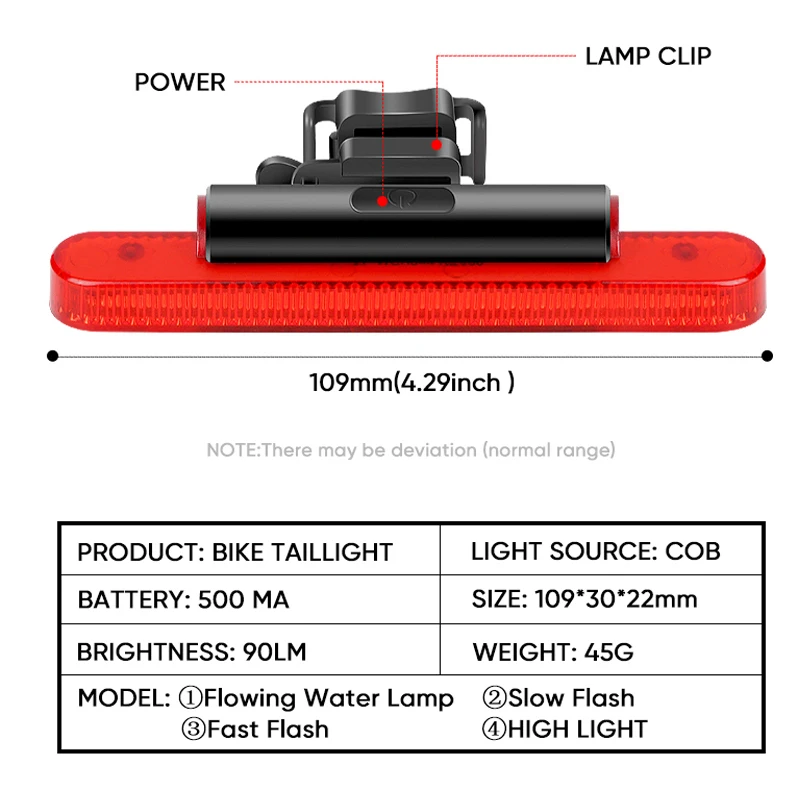 BUCKLOS Bike Taillights 4 Modes Bicycle Flashlight Bright Waterproof Road Mountain Bike Rear Light Cycling Safely Warning Lamp