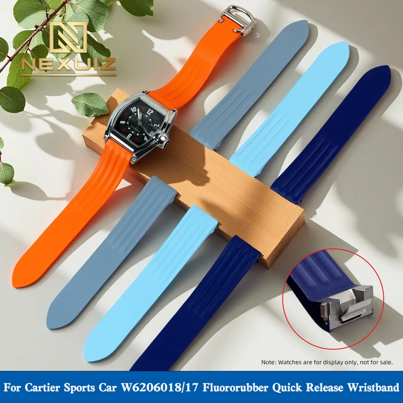 

For Cartier Roadster Fluororubber Watch Band W6206017 W62025V3 Folding Buckle Quick Release Strap Waterproof Dustroof 19mm Soft