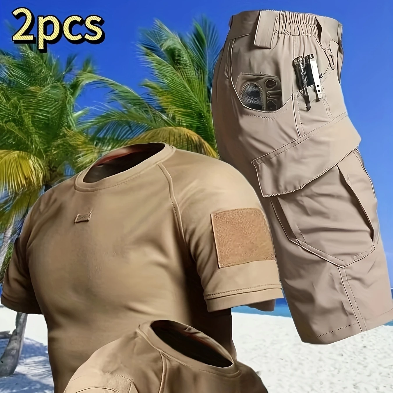 men's-two-piece-tactical-outfit-round-neck-short-sleeved-t-shirt-and-multi-pocket-shorts-r-hiking-cycling-fishing-summe-outfit