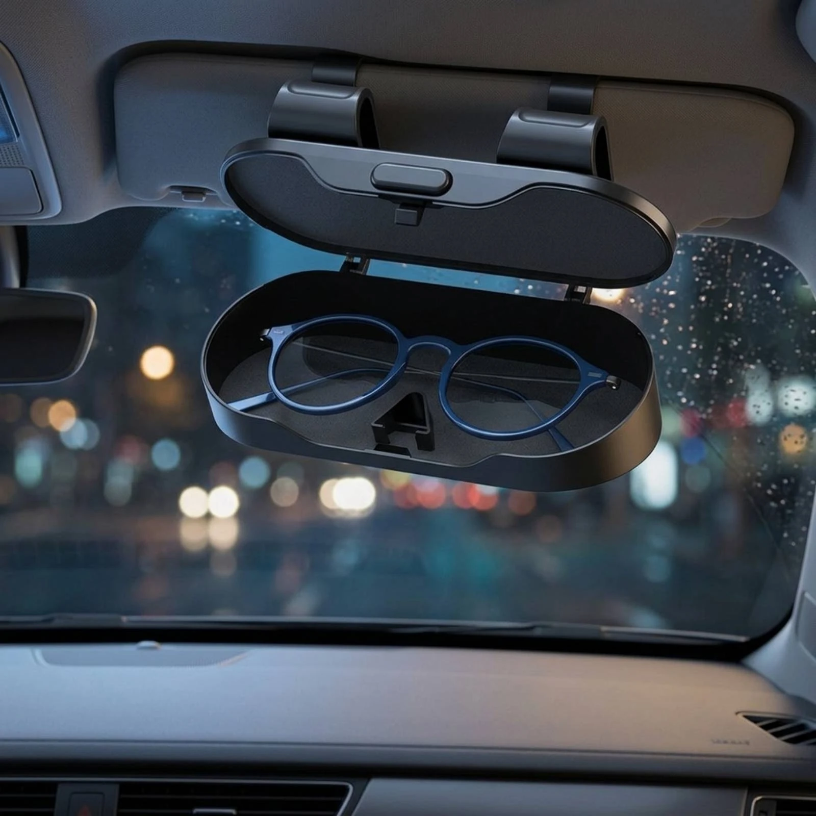 Car Visor Eyeglasses Case Glossy Stainless Steel Car Visor Glasses Holder Snap-on Glasses Holder Spring-Actionunfasten