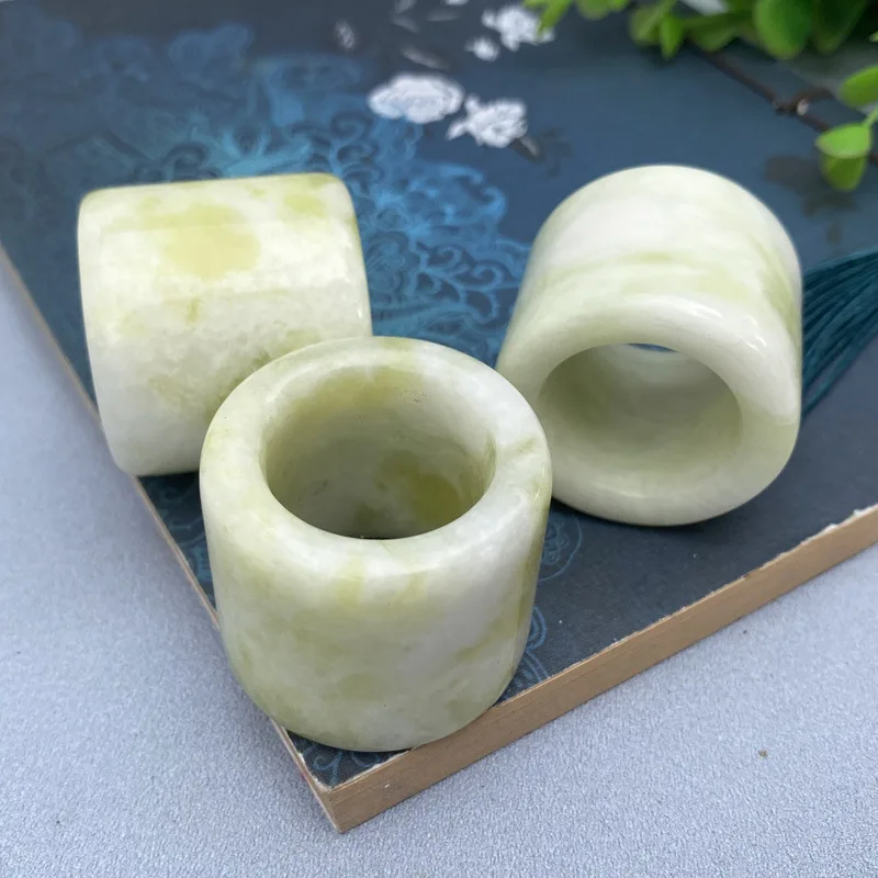 Natural Jade Ring Men Women Healing Gemstone Fine Jewelry Genuine Chinese Lantian Yellow Jade Thumb Rings Wide Stone Bands