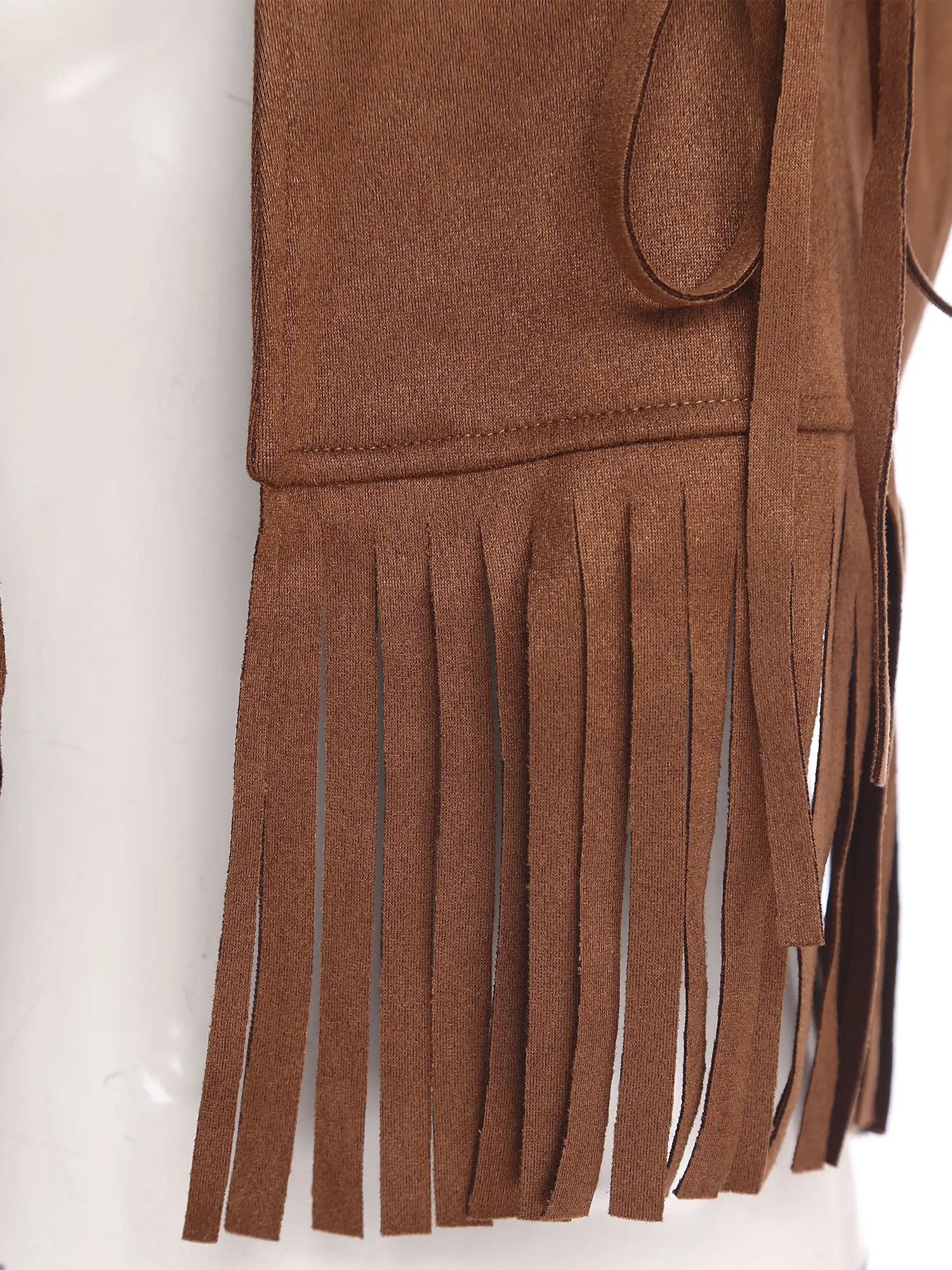 

Women Cowgirls Cosplay Waistcoat 70s Hippie Costumes Crop Tank Top Brown Color Open Front Tying Decor Tassel Trim Cardigan Vest