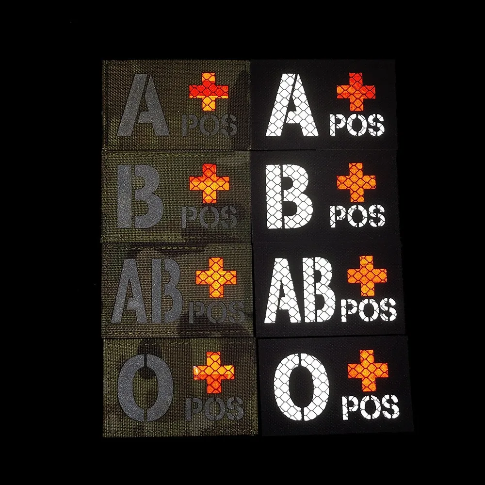 New Luminous Patch A-NEG O-NEG Reflective IR Blood Type A+ B+ O+ Night Recognition First Aid Camo Morale Helmet Backpack Patch