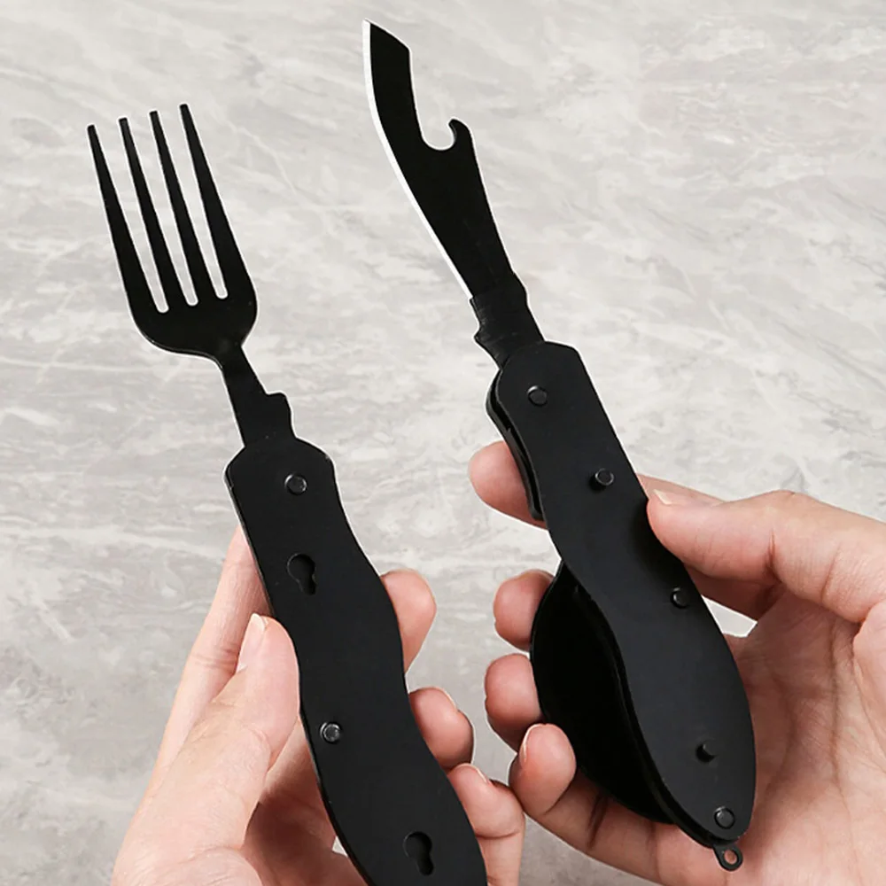 Stainless Steel Cutlery Set Portable 3-in-1 Folding Spoon Fork Knife for Camping Travel Picnic Outdoor Eating Utensil Kit