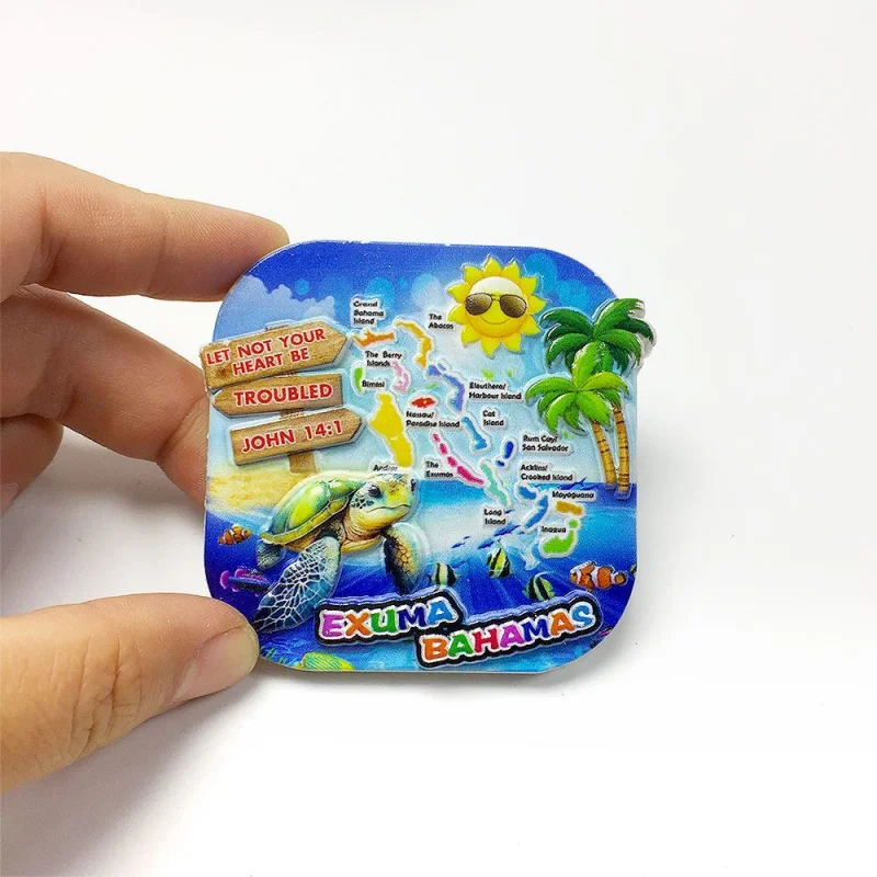 

Exuma Bahamas Scenery Fridge Magnet - 3D Resin Refrigerator Magnet with Exuma Islands Map, Turtle & Palm Trees, Cute Home Decor