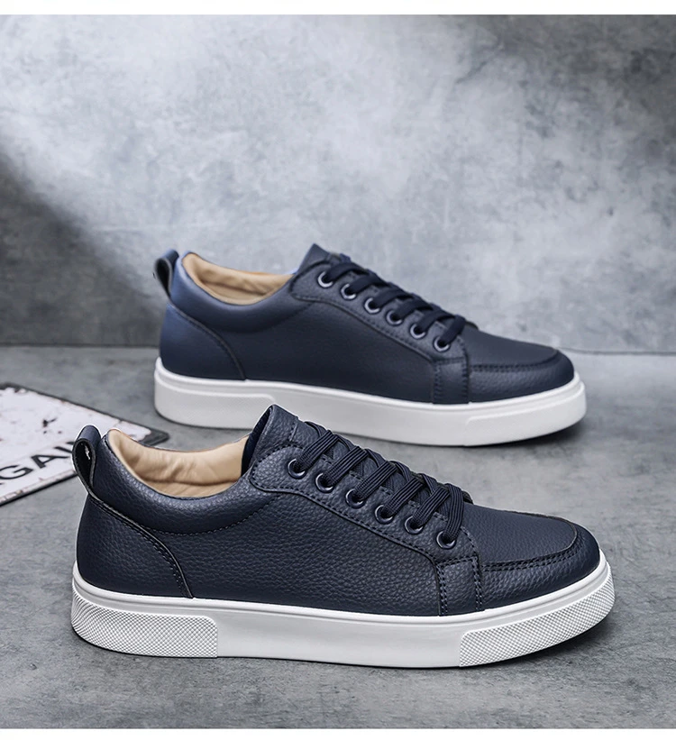 Schlichte weiße Low-Top-Sneaker aus Kunstleder für Herren, Schnürschuhe, minimalistische Skate-Schuhe, Herren-Sneaker aus Kunstleder, rutschfeste Schuhe – Detail 17