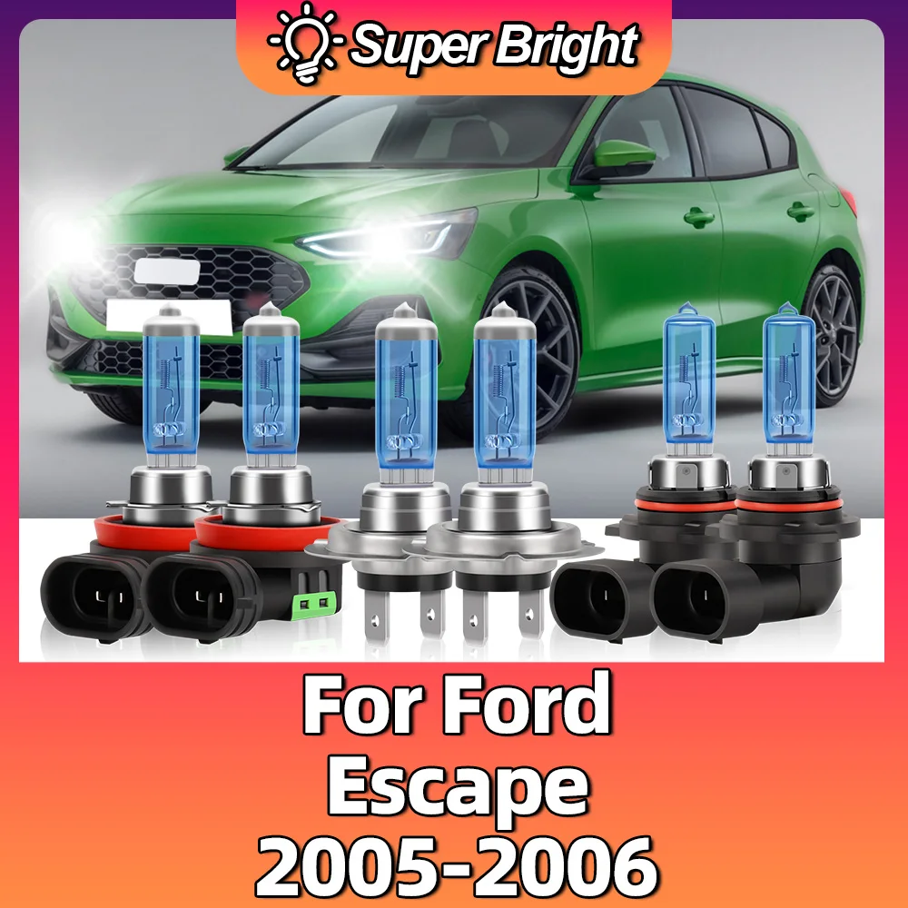 

2/4/6 шт. для Ford Escape 2005 2006 автомобильные галогенные лампы высокого низкого освещения 6000k белые 100 Вт противотуманные фары супер яркие высокие низкие огни 12 В