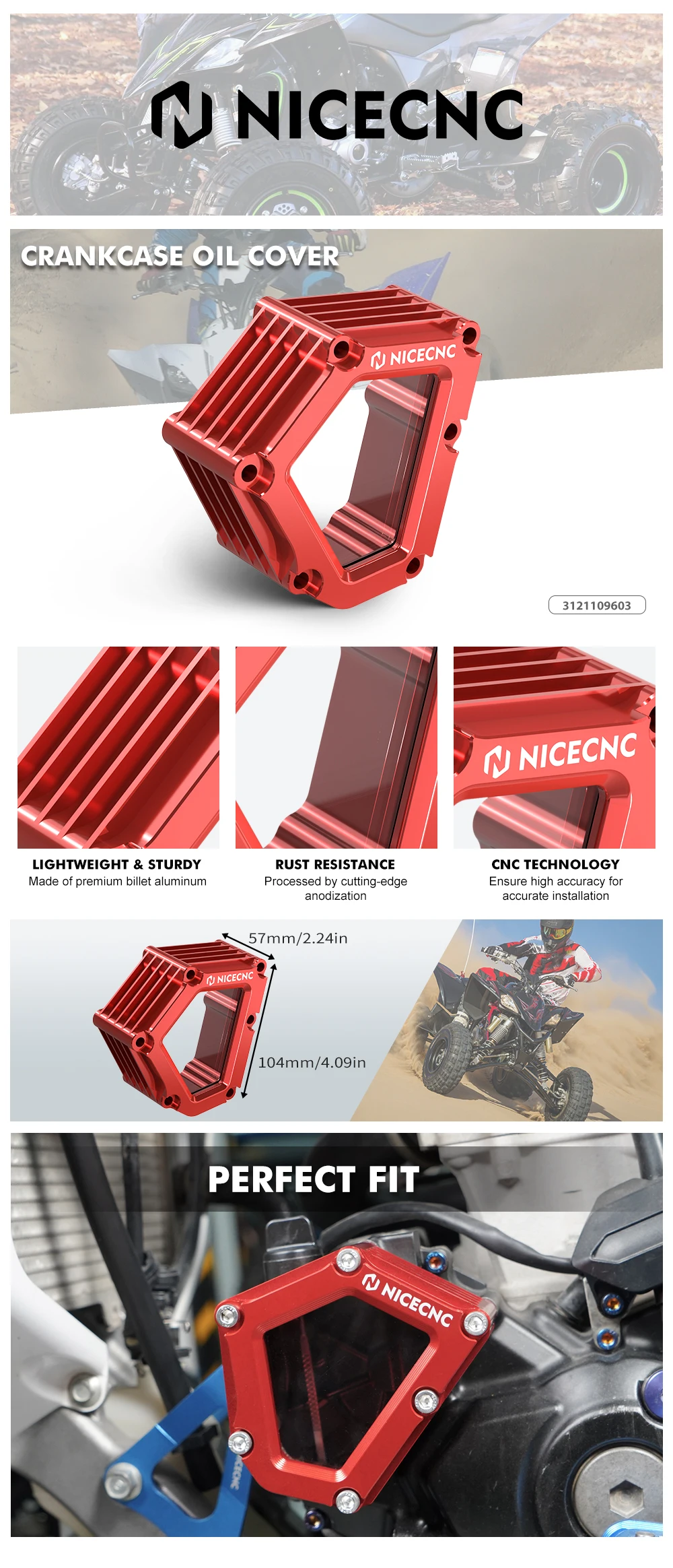 NICECNC Ölkappenabdeckung für Yamaha YFZ450R YFZ450RSE 2009-2023 Aluminium-Sichtglas Kühlkörper ATV-Zubehör 18P-15423-00-00 – Detail 2