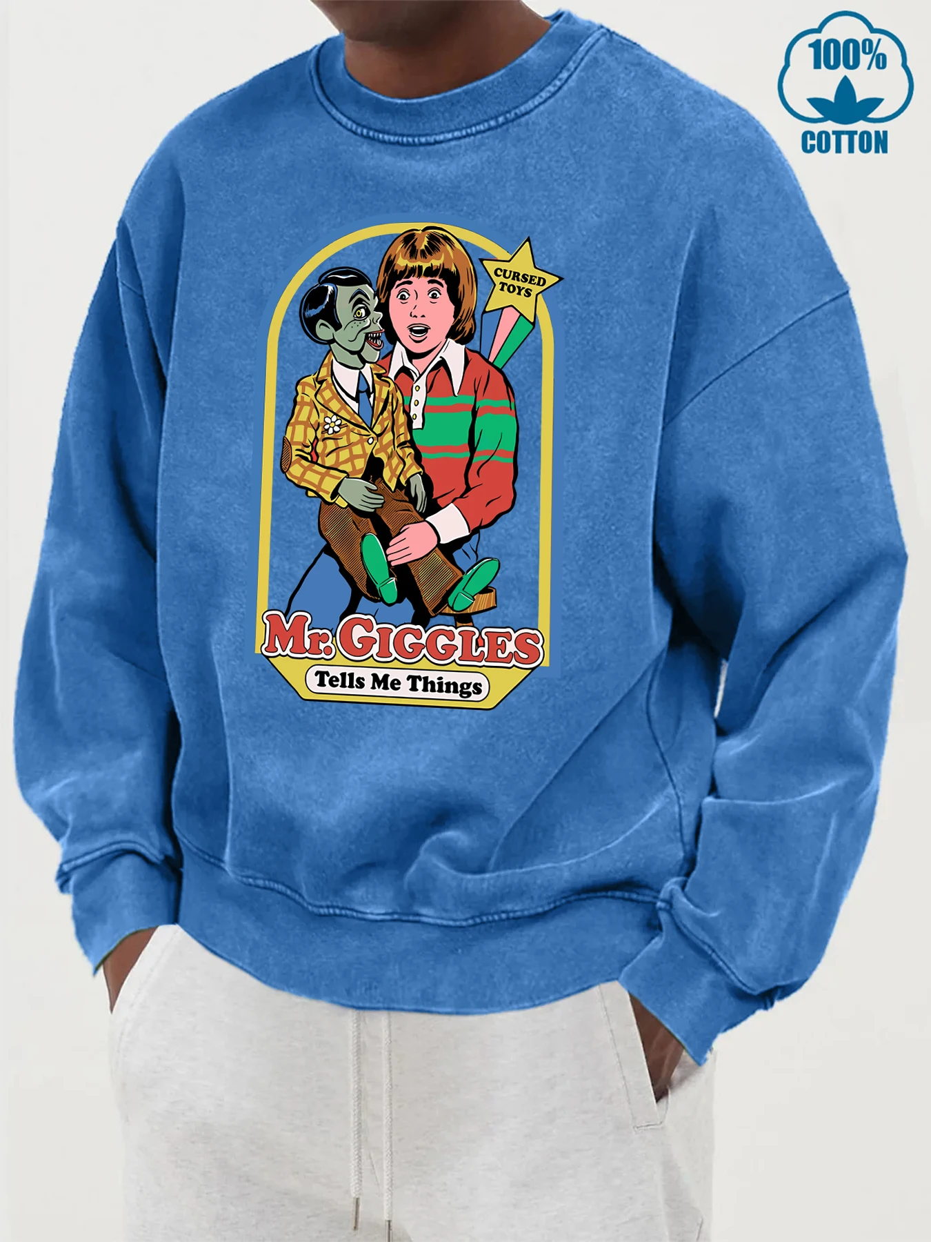 Mr.Giggles Tell Me Thing Design Mens Washed Cotton Sportswear Fashion Oversized Sweatshirts Autumn Top Crewneck Casual Clothing