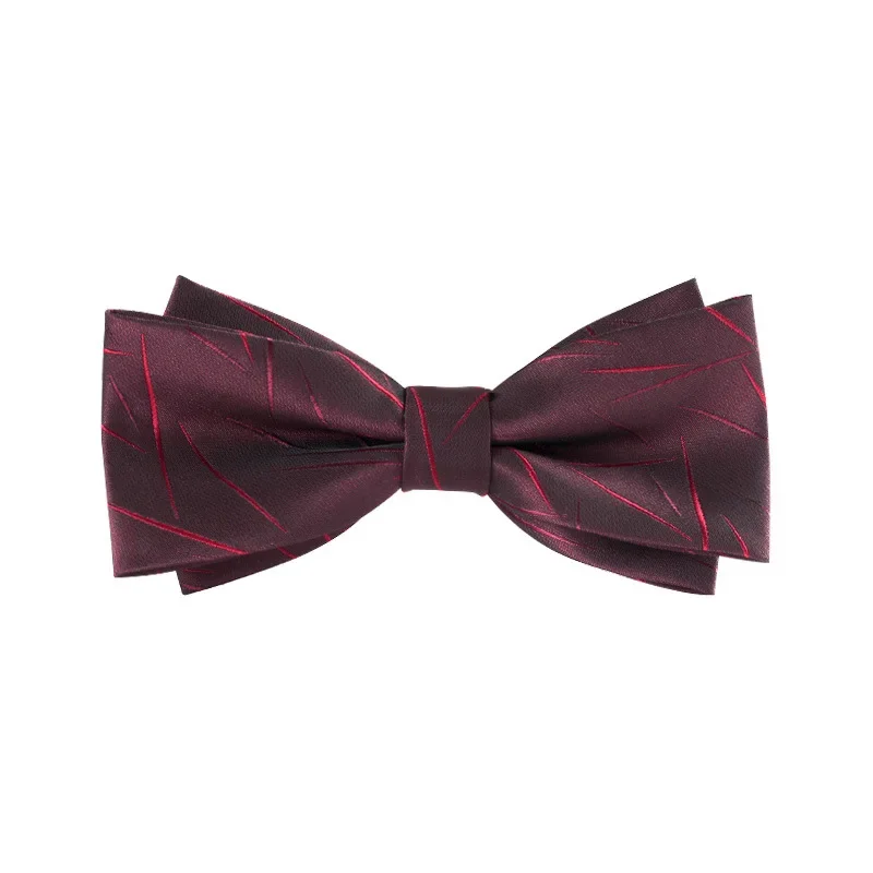 Double layered bow tie for men's wedding, groom and best man's wedding performance, banquet accessories, bow tie, wine red black