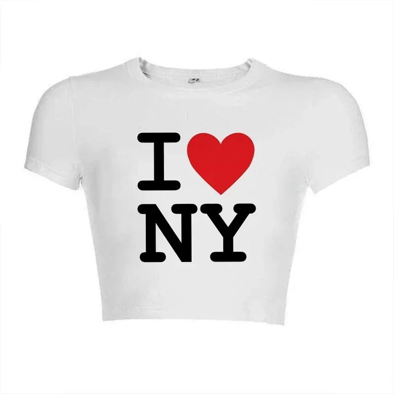 Crop Tops I love NY 2000s Streetwear Harajuku women T-shirt Short Sleeve Y2K Fashion Letter Print Cute Baby Tees E-girls Slim