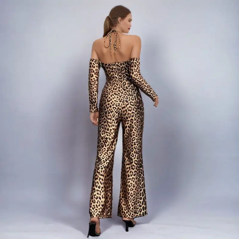 High Waist Straight Leg Pants Long Pants Belted Leopard Print Rer  Jumpsuit Middle East Cross Border Netie