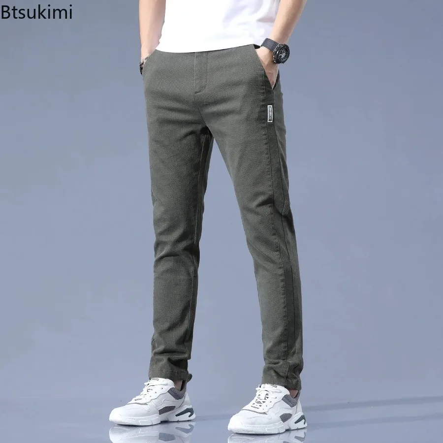 2024 Men's Casual Long Pants Solid Pockets Design Korean Trousers for Men Business Office All-match Elastic Waist Trousers Male