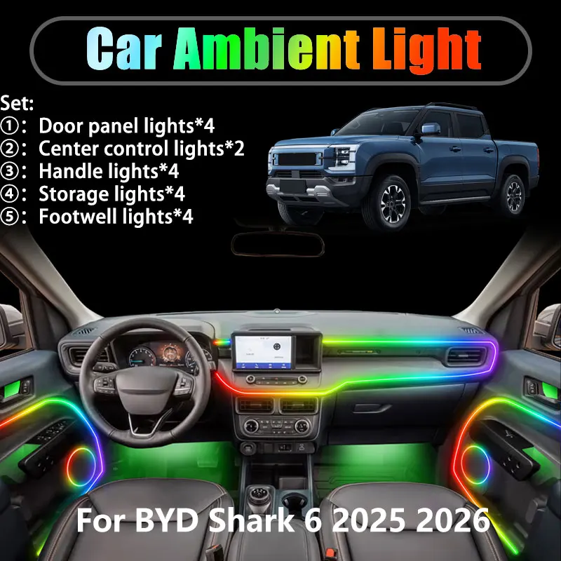 

Для BYD Shark 6 2025 2026 Mid 2/18 в 1, автомобильное окружающее освещение, светодиодный багажник, внутренние светодиодные фонари, USB RGB, ансамбль, аксессуары для стримеров