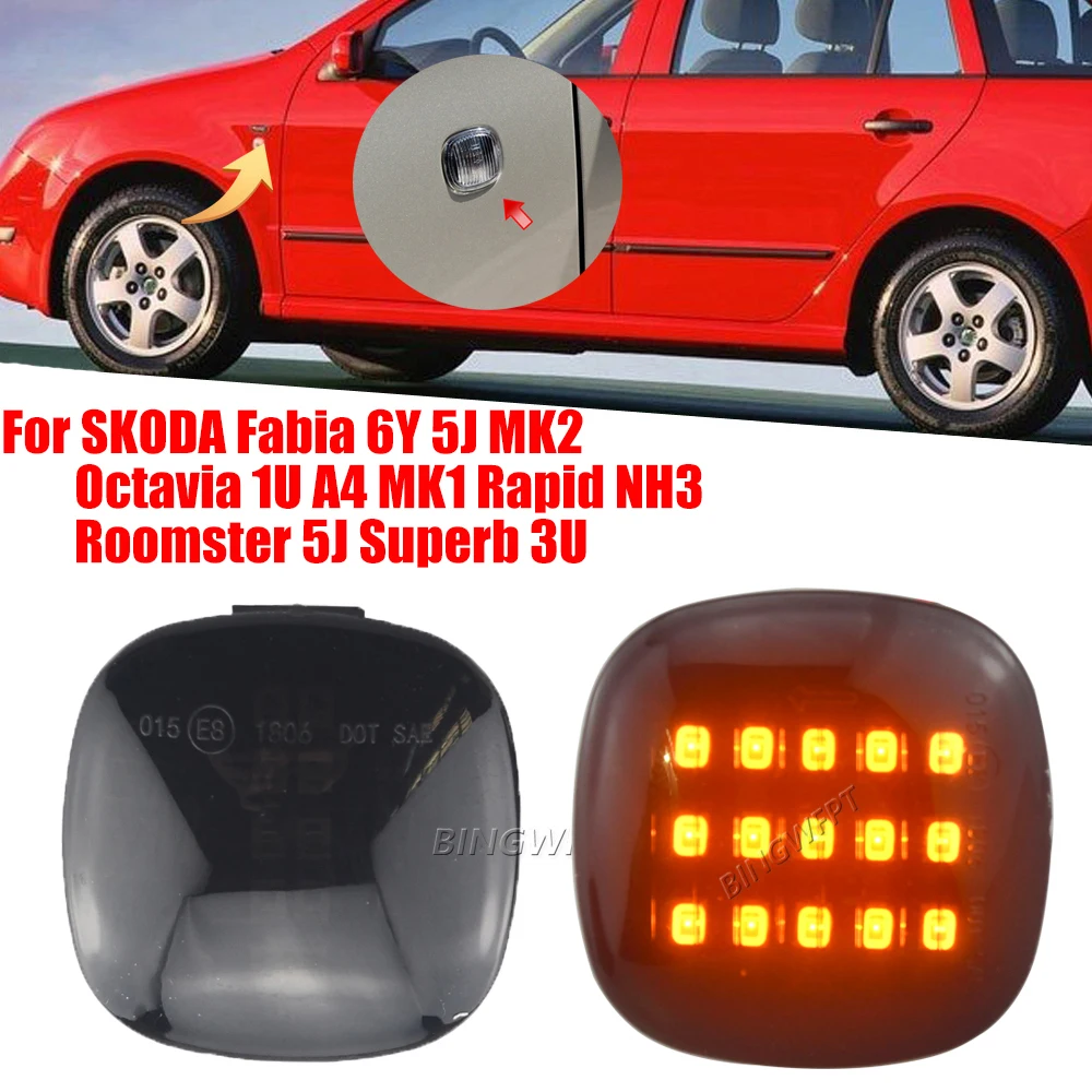 2X Dynamic Led Turn Signals Side Marker Light Lamp For Skoda Fabia Octavia Mk1 Mk2 Roomster Rapid NH3 For Audi A3 8L A4 8D A8