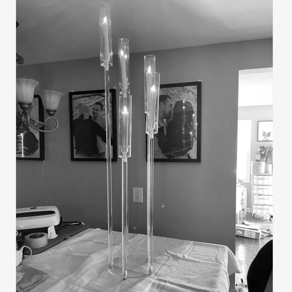 with led candle) Modern 5 Arms Candelabra Centerpieces Luxury Tall Candle Holder Candelabra For Decorate