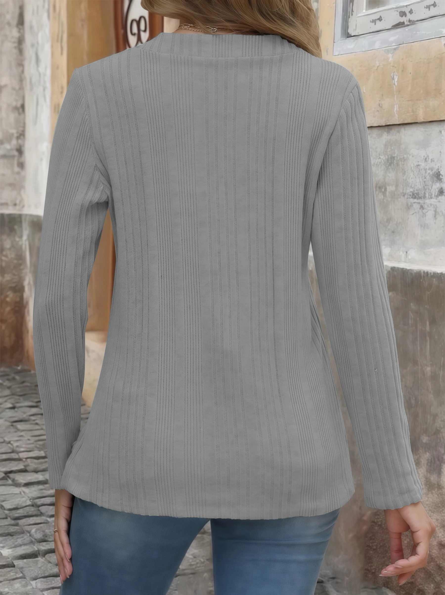 Elegante plus size blouse dames gebreide trui effen kleur V-hals button-down tuniek topshirt