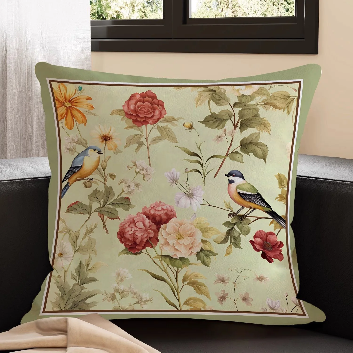 Flower and Bird Plant Pattern Pillow Cover Light Luxury Sofa Cushion Cover Bedside Back Pillowcase Home Decoration