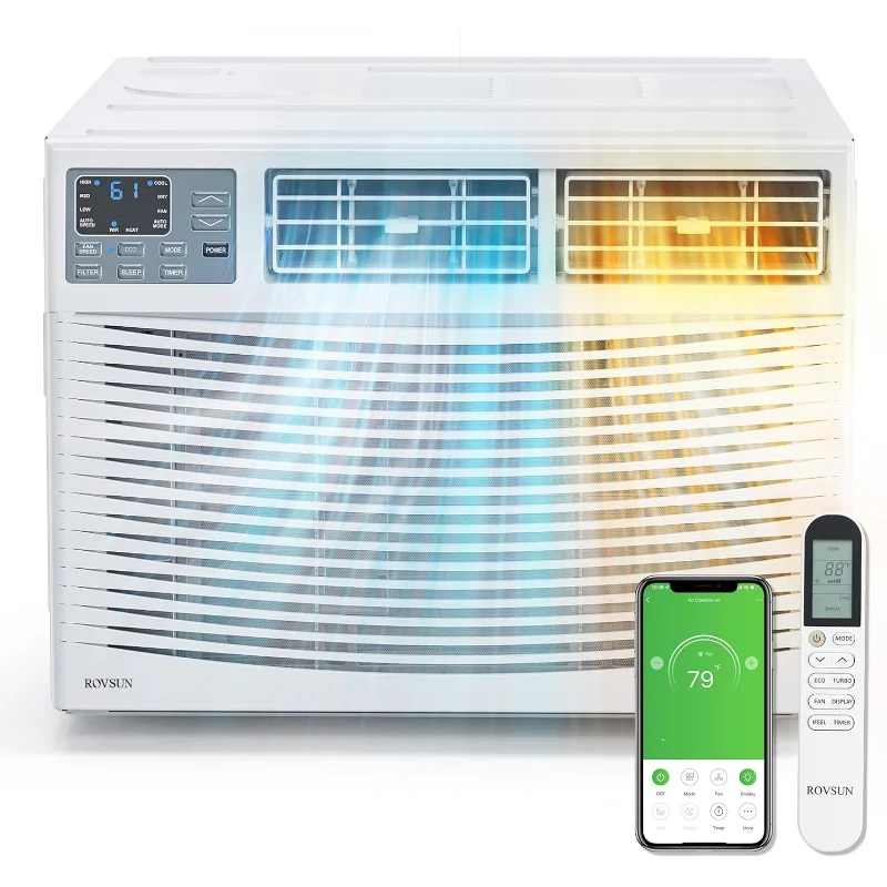 

Оконный кондиционер ROVSUN 8000 BTU с подогревом, оконным блоком переменного тока и обогревателем, комбинированным приложением и голосовым интеллектуальным управлением, функцией таймера