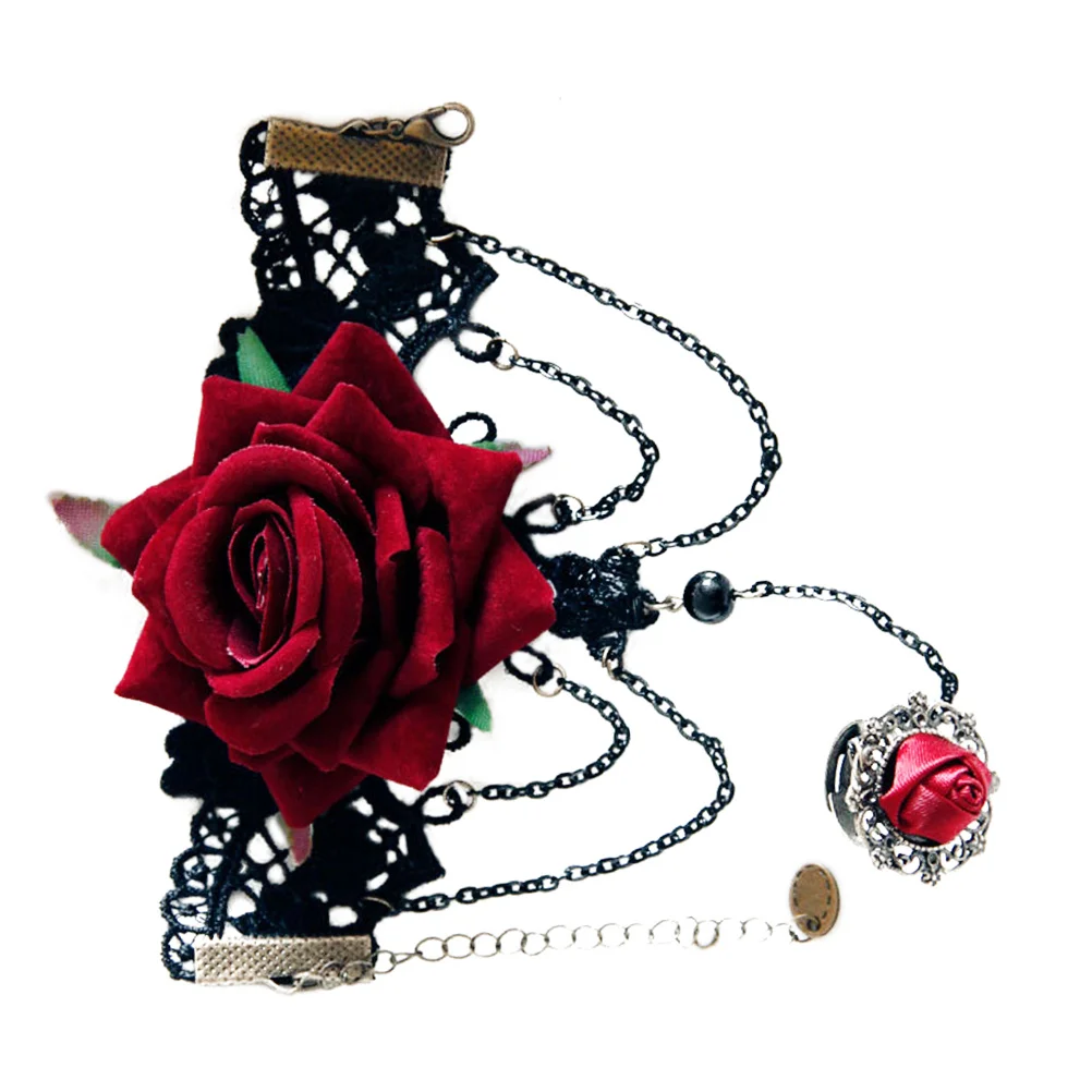 

Luxury Retro Red Rose Tassel Bracelet One Size Fit Most Charming Elegant Wristband for Wedding Birthday Dance Party