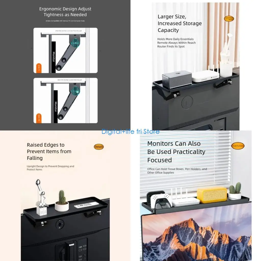 E06D Adjustable Screen Top Shelfs Computer Monitors Desktop Screen Top Storage Rack Media Box, Routers Shelfs Rack
