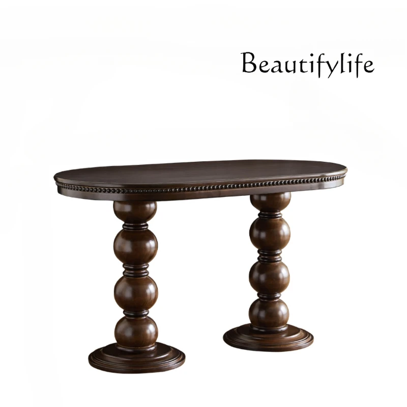 American Black Walnut Color Solid Wood Dining Tables and Chairs Set Living Room Oval Dining Table Vintage Dining Table