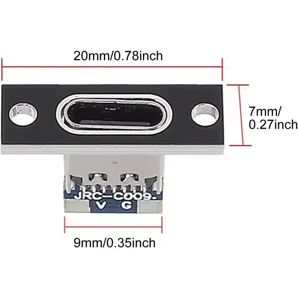 1Pcs USB Jack 3.1 Type-C 2Pin 4Pin Female Connector Jack Data Charging Port Small Electrical Charging Base with Fixing Plate