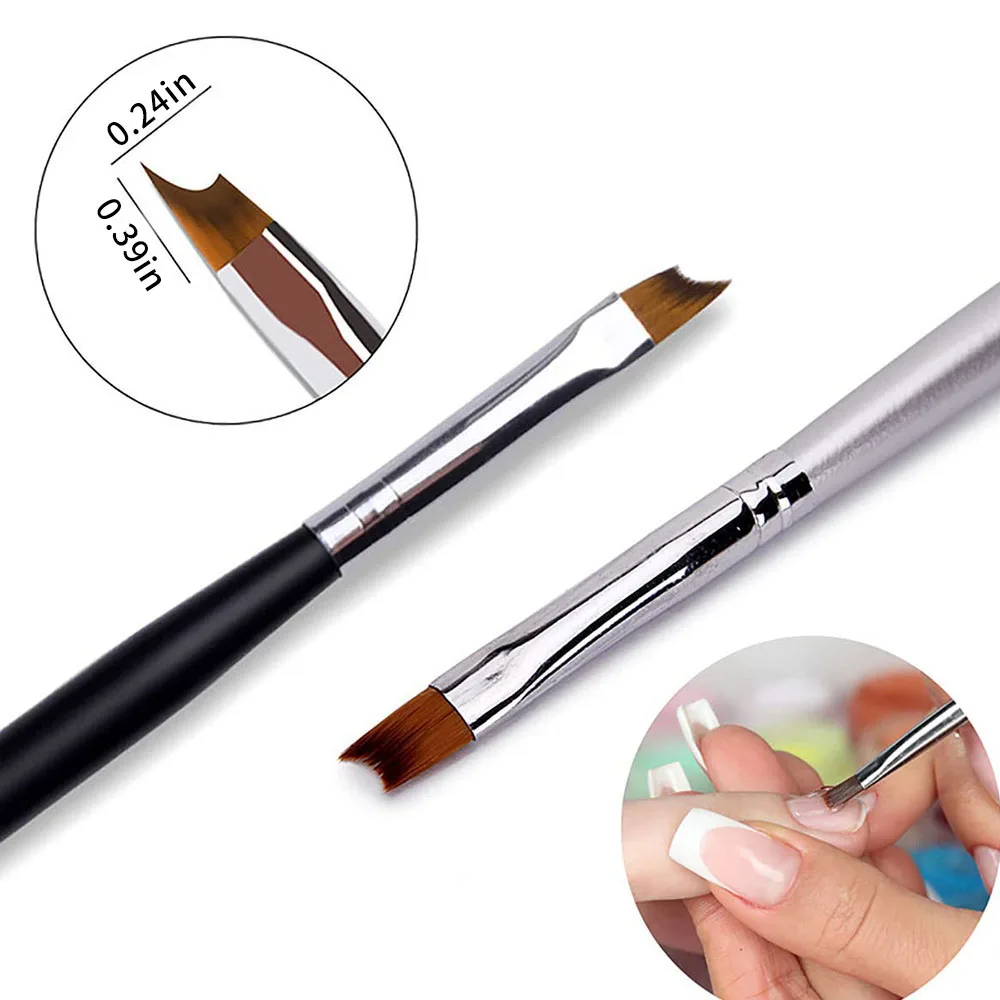 1Pc French Nail Brush 16CM Crescent Oblique French Tip Brush Silver Black Handle French Painting Drawing Tools Nail Art Supplies