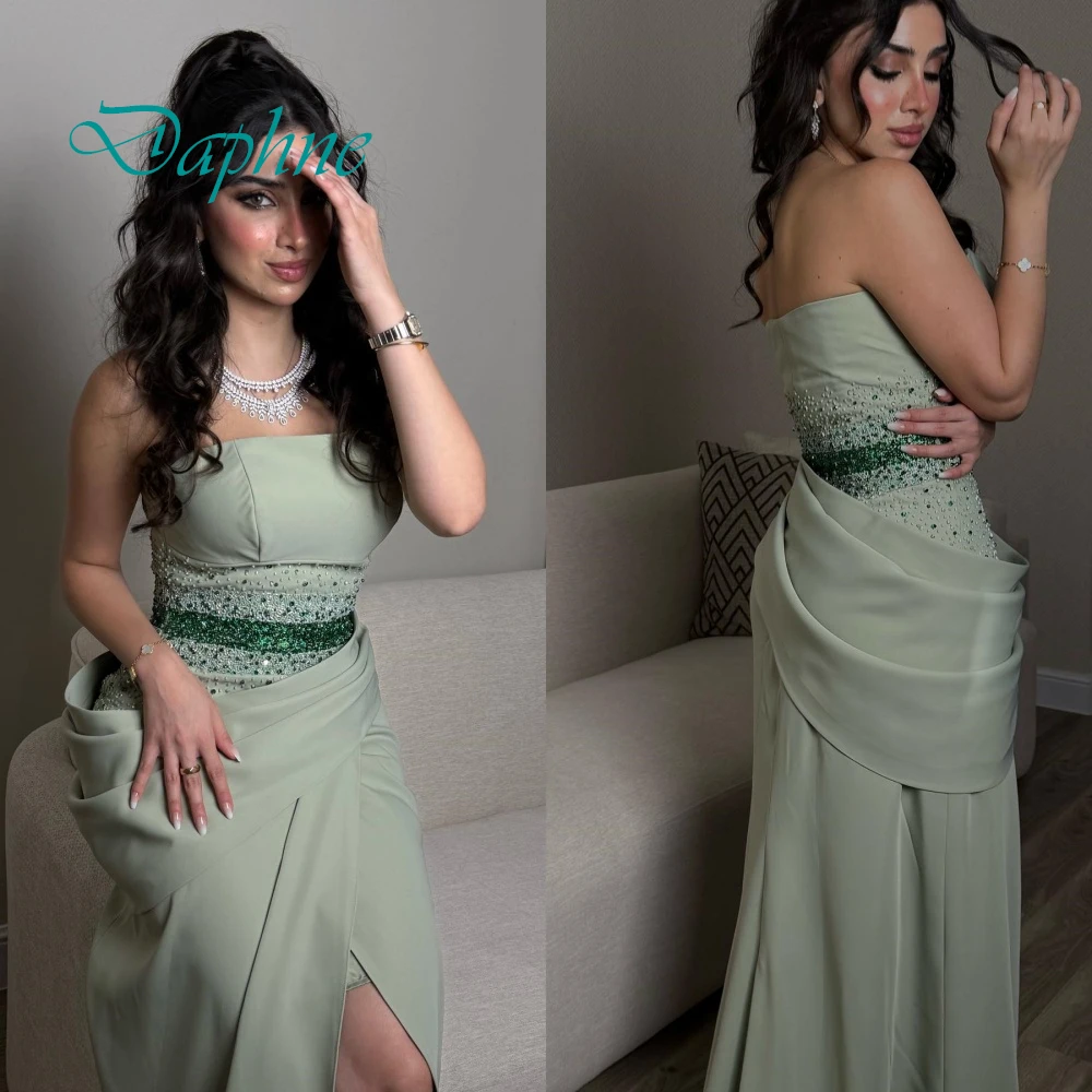 

Роскошное вечернее платье с зелеными кристаллами по индивидуальному заказу, высококачественные атласные платья для выпускного вечера, современные платья для выпускного вечера без бретелек для женщин