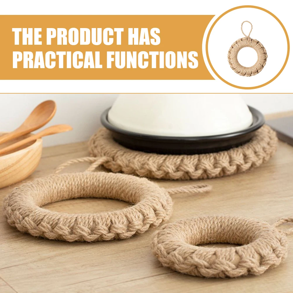 

Woven Placemat Handwoven Round Pot Mat Sturdy Flax Heat Resistant Non Slip Table Decoration Home Dining Table Coaster