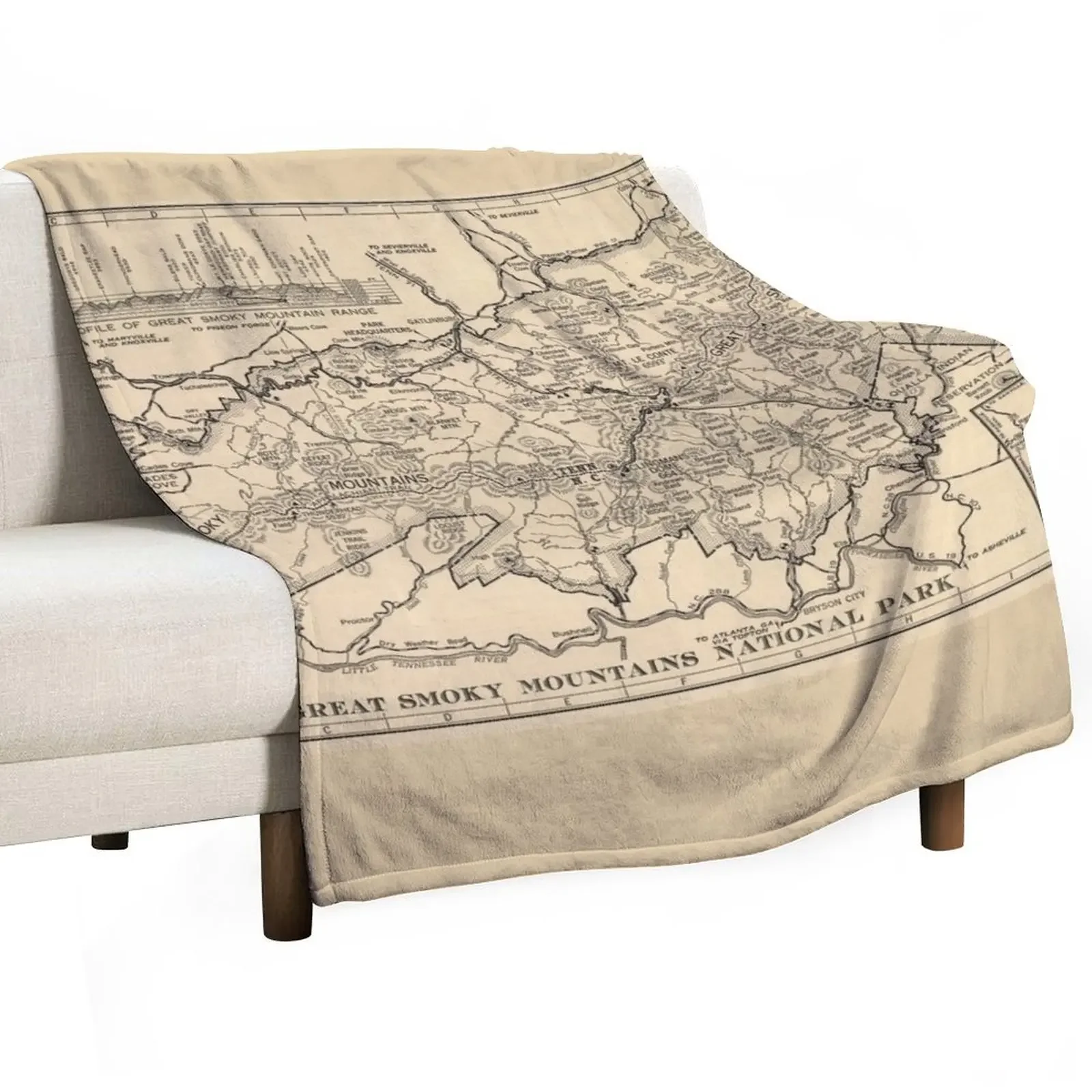 Vintage Great Smoky Mountains National Park Map (1941) Throw Blanket Stuffeds Blankets For Sofas Designers Blankets