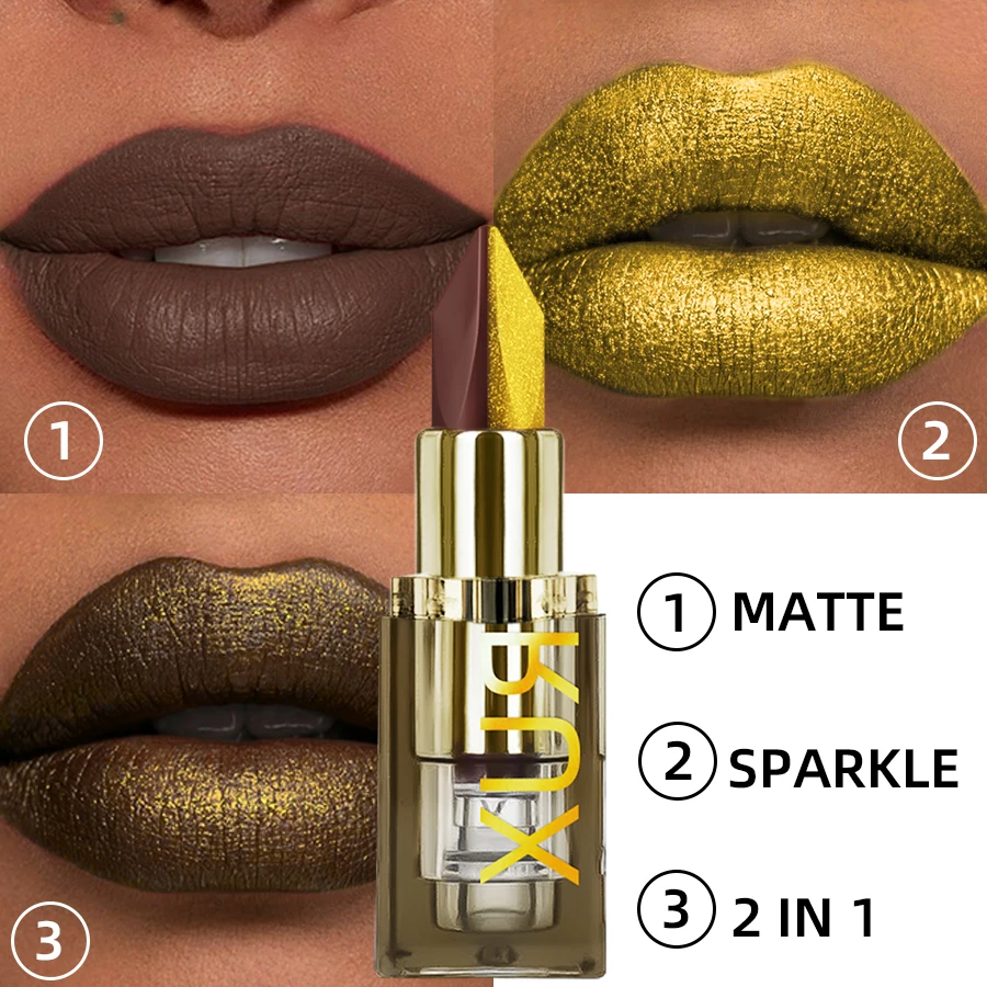 Rossetto metallizzato bicolore con glitter luccicanti Penna per labbra Finitura in velluto opaco Tinta per labbra liscia ad alto pigmento Trucco coreano