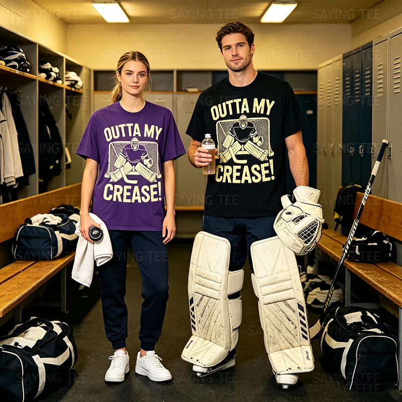 Outta My Crease Lustiges Eishockey-Torwart-Kunstwerk für Männer und Frauen T-Shirts Eishockey-Liebhaber Unisex T-Shirt Outdoor-Sportbekleidung – Detail 3
