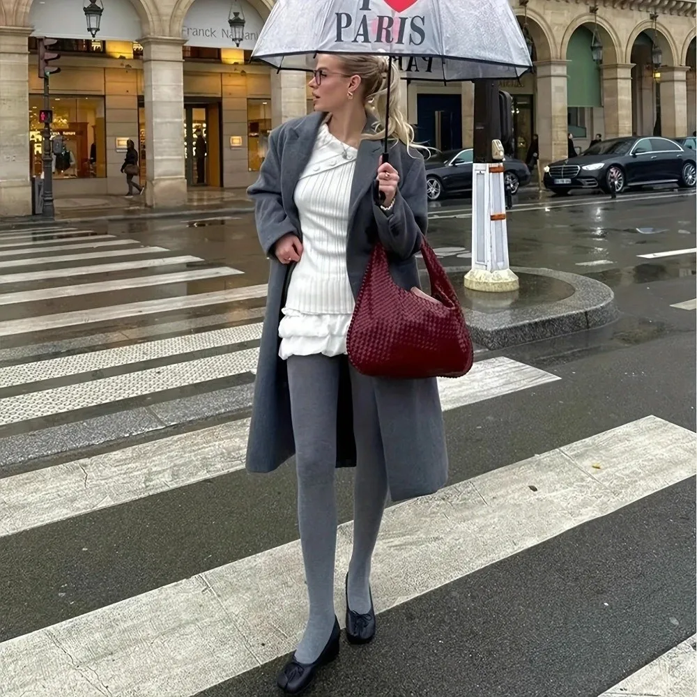 Elastische Hoge Taille Warme Druk Panty Ademend Hoge Dichtheid Gebreide Panty Machinewasbare Verticale Streep Legging Dames