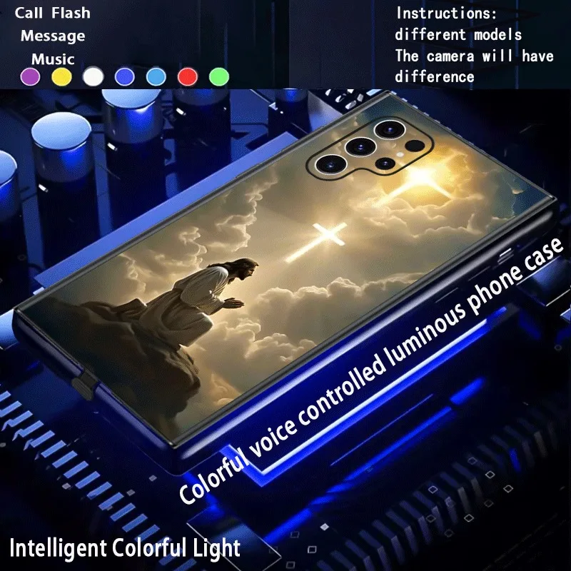

Jesus Cross LED Flash Light Up Cover For Samsung S25FE S24FE S26 S24 Ultra S23 Plus S21 Shockproof Luminous Protect Phone Cases