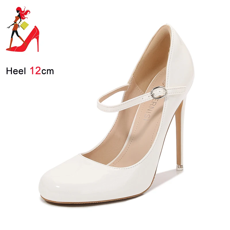 12CM Buckle Women Pumps Big Size PU Leather Office Black Shoes Round Toe Stiletto Heels Spring Autumn Party Dress Shoes For Lady