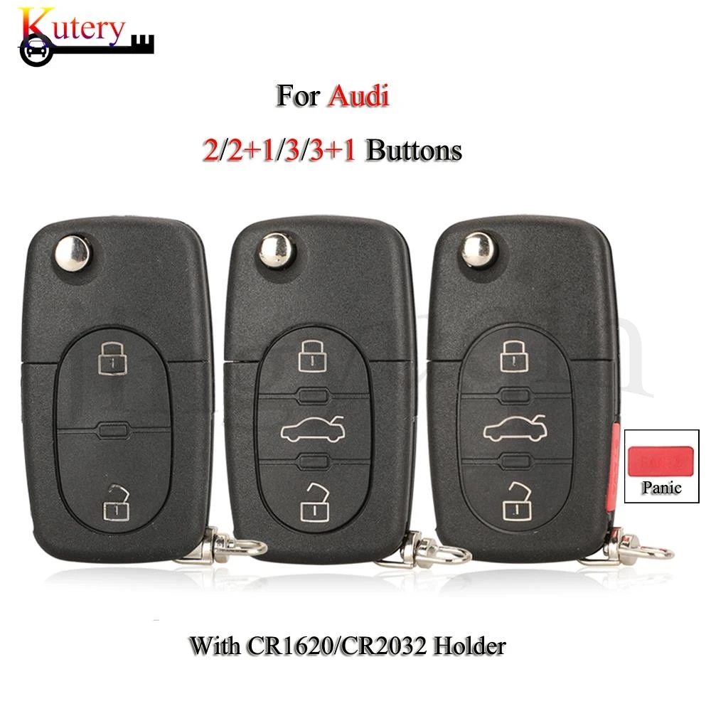 jingyuqin Folding Car Key Shell For Audi A2 A3 A4 A6 A8 RS4 TT Allroad Quttro 2/3/4Buttons Case Cover With CR1620/CR2032 Holder