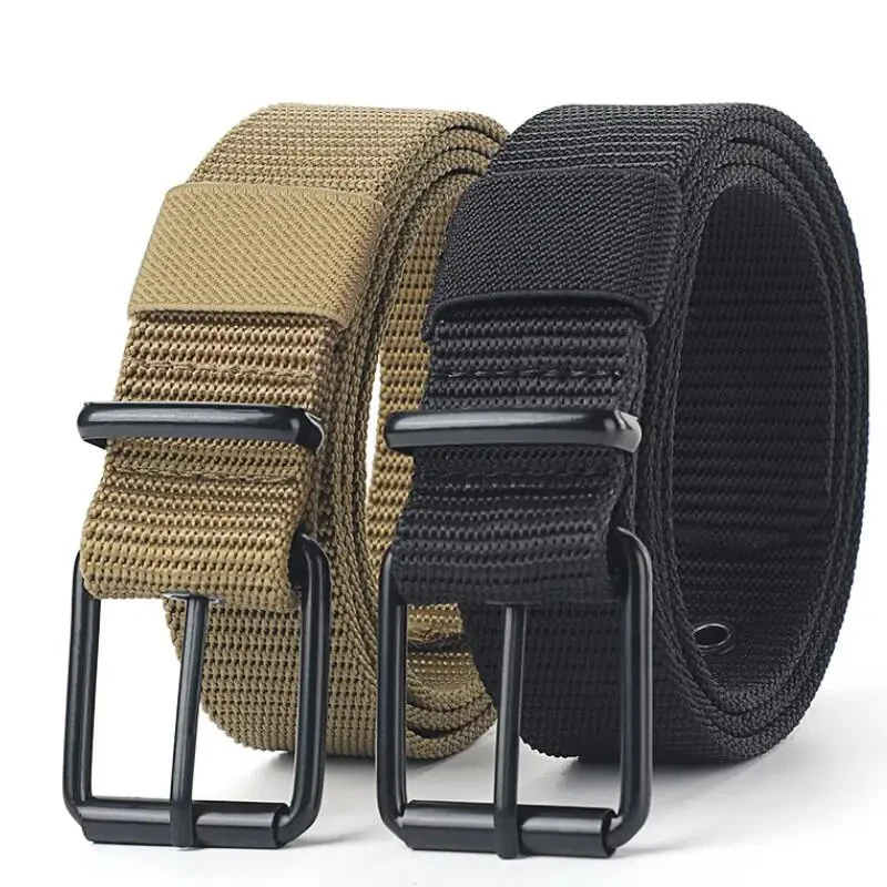 Men's Belt Porous Canvas Pin Buckle Leather Belt Outdoor Sports Tactics Belt Women's Trendy Eyelet Belt with Jeans Belt Women
