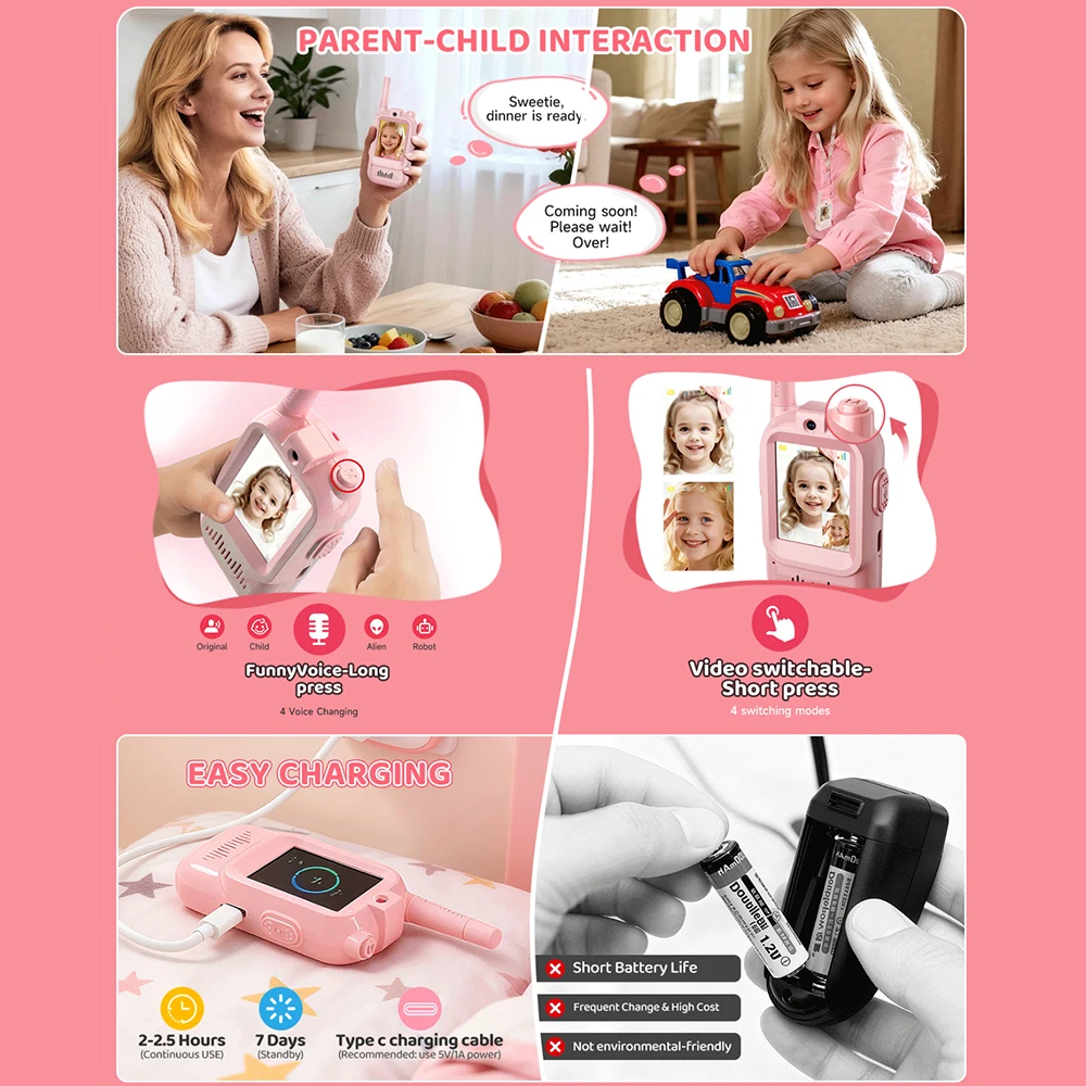 Talkie-walkie vidéo pour enfants, jouet d'extérieur Parent-enfant, interphone sans fil pour étudiants, longue durée de vie de la batterie, Communication claire, cadeau