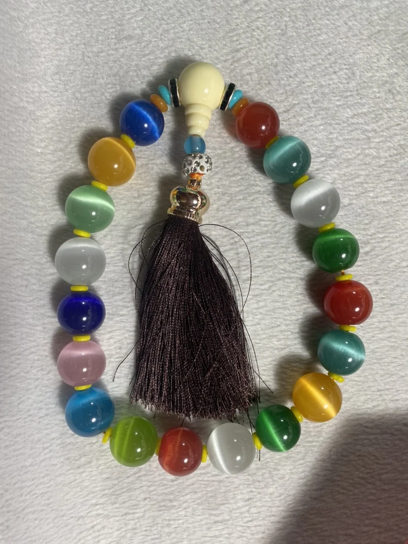 Colorful opal Buddha beads rosary handheld Wenwan Shibazi luminous stone Buddha beads car hanging 18mm