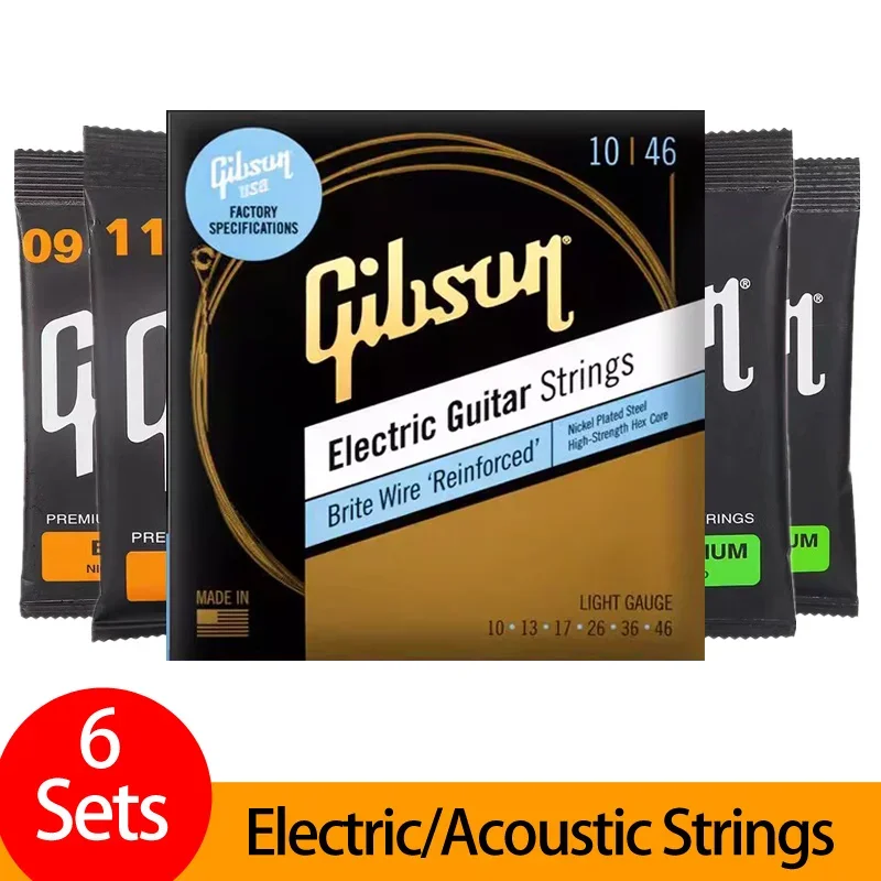 

6 Sets Electric Guitar Strings Phosphor Bronze Acoustic Guitar Strings 09 10 11 12 Nickel Plated Wound Guitar Accessories