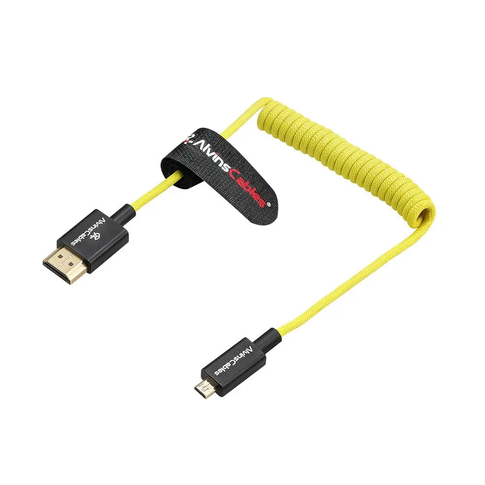 Alvin's Cables 8K 2.1 Micro HDMI to HDMI Ultra-Thin Braided Coiled Cable forNikon ZR Sony A7RIII A7II A7M3 Canon R5 M6 (30-48cm)