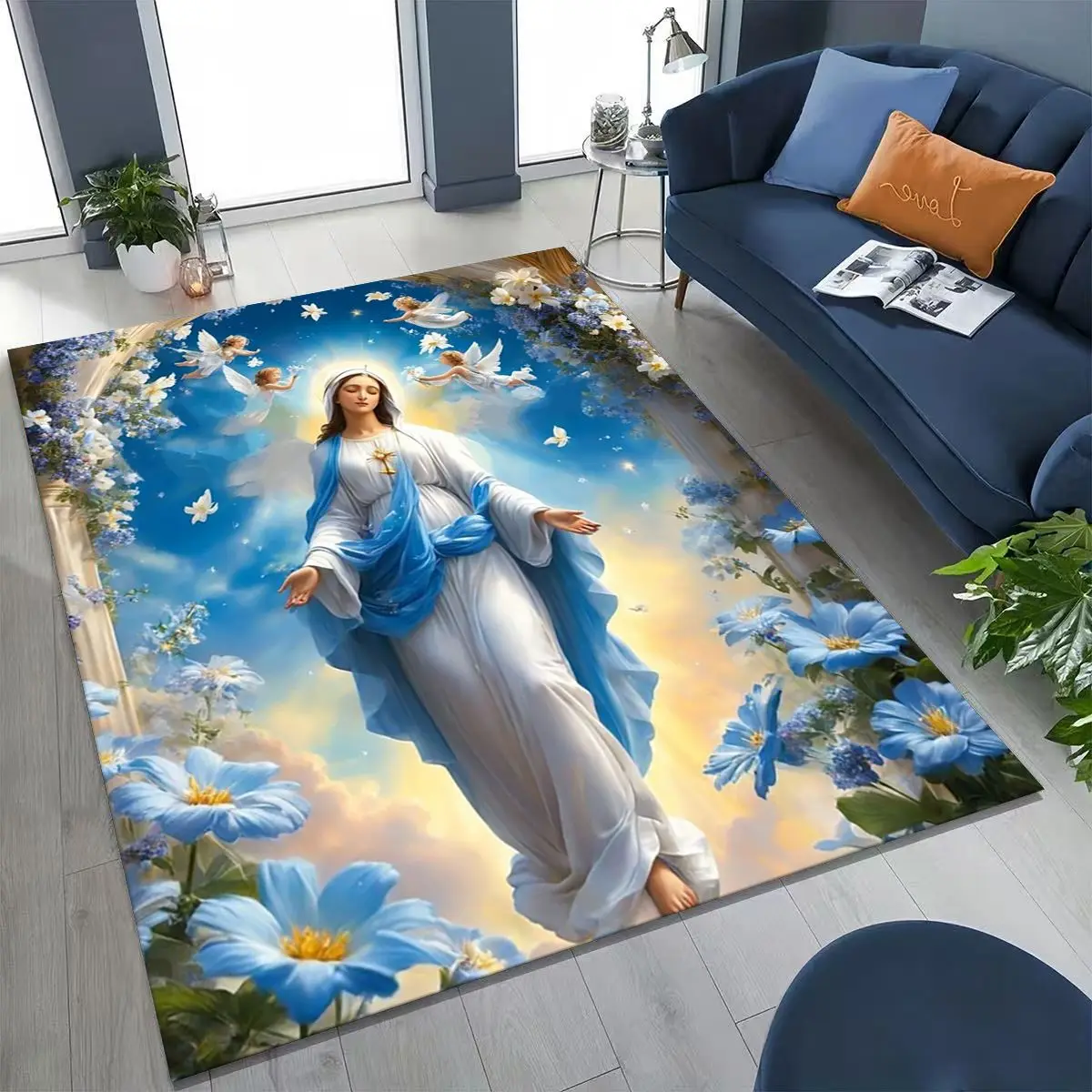 

HD Faith Virgin Mary Jesus Blessed Rug Carpet for Bedroom Living Room Sofa Home Doormat Decor,Kids Play Non-slip Floor Mat
